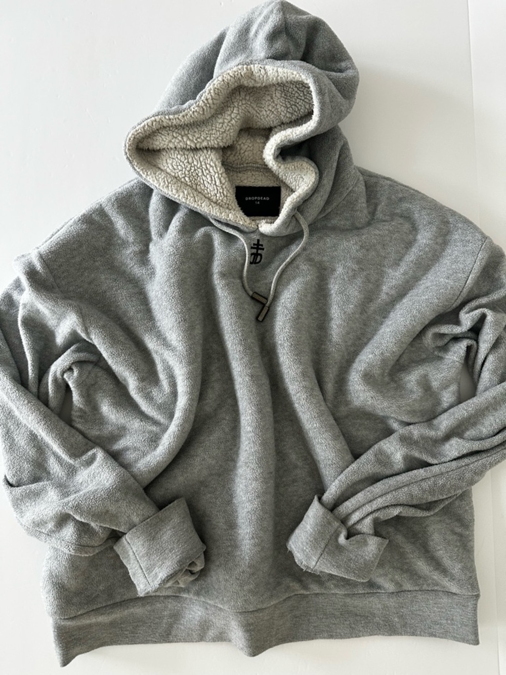 VTG Drop Dead Y2K Fleece Sherpa Lined Hoodie Pullover, Womens Size Large